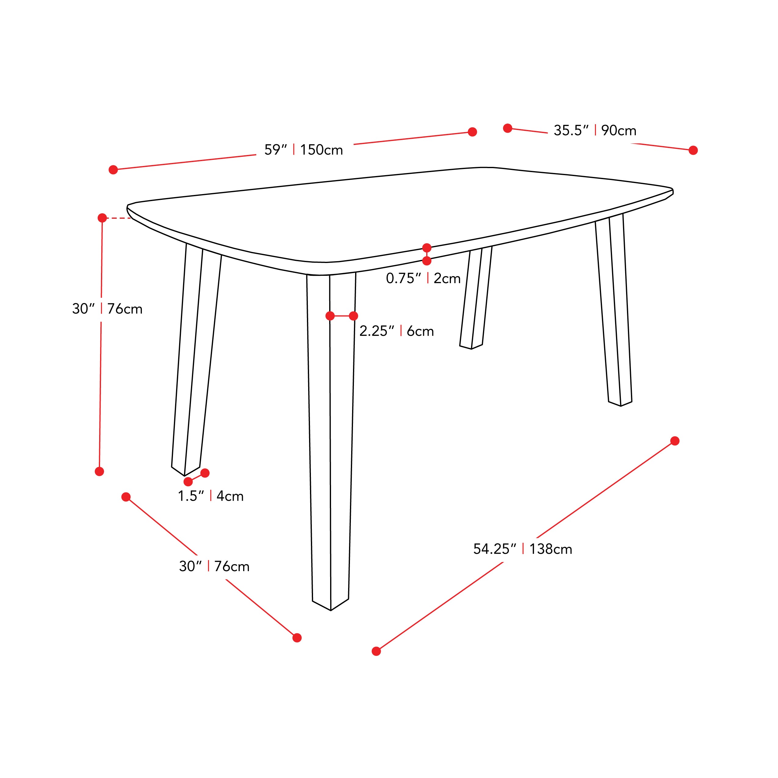 hazelnut Mid Century Modern Dining Table Tiffany Collection measurements diagram by CorLiving#color_hazelnut